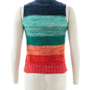 Vintage 1970s Sweater Vest 70s Rainbow Striped Knit Acrylic Sleeveless Fitted Sweater Top small image 4