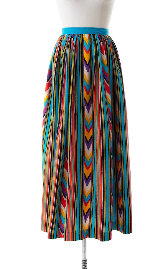 Vintage 1970s Maxi Skirt | 70s Ikat Striped Rayon… - image 2