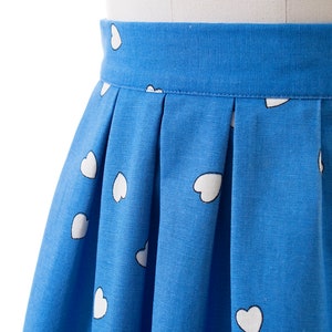 Vintage 1980s Skirt 80s Heart Printed Novelty Print Blue Cotton Pleated Full A-Line Skirt medium image 5