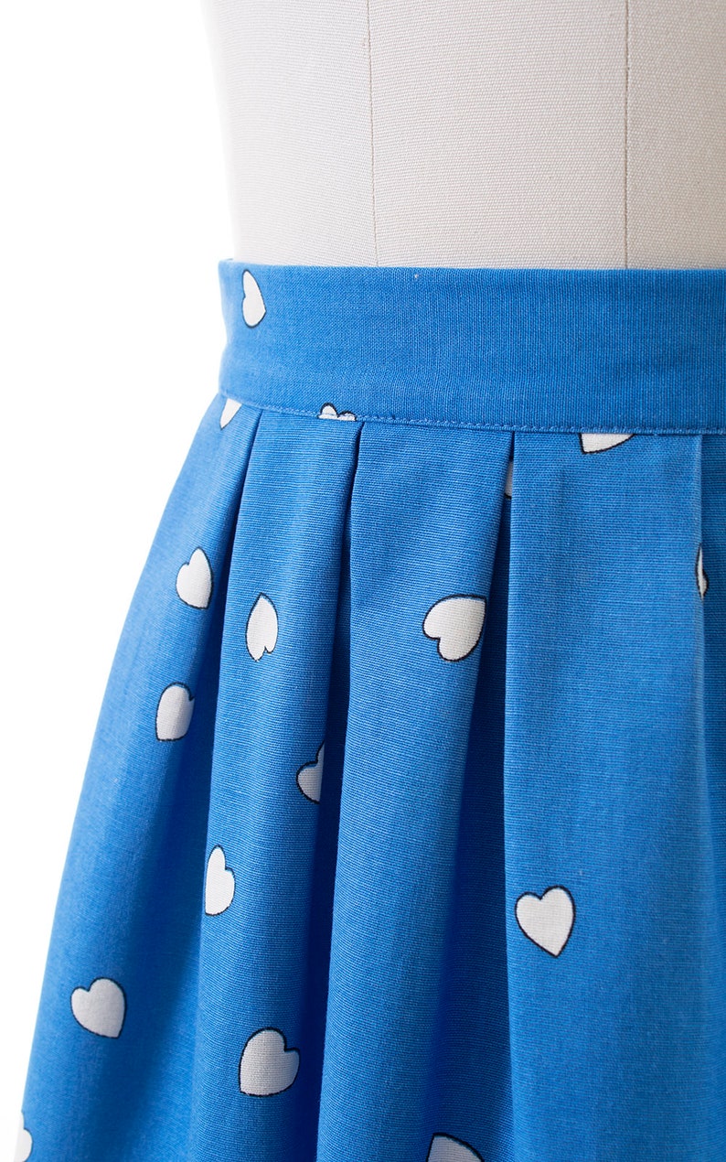 Vintage 1980s Skirt 80s Heart Printed Novelty Print Blue Cotton Pleated Full A-Line Skirt medium image 5