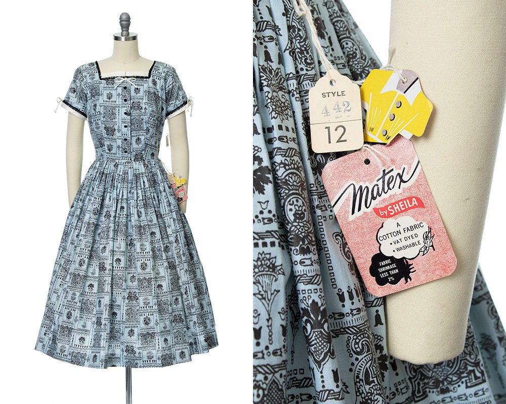 Vintage 1950s Dress | 50s DEADSTOCK With Tags Floral Filigree