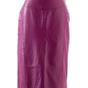 Vintage 1970s Pencil Skirt 70s Purple Leather Buttery Soft High Waisted Midi Wiggle Skirt small image 3