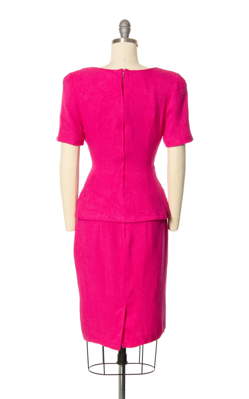 Vintage 1980s Skirt Set 80s Hot Pink Matching Two Piece Blouse Top Pencil Skirt Secretary Suit small/medium imagem 6