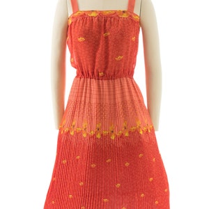 75 DRESS SALE /// Vintage 1980s Sundress 80s Poppy Floral Printed Orange Pleated Skirt Fit and Flare Day Dress xs/small image 2