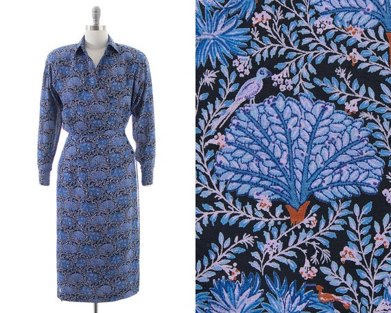 Vintage 1980s Wrap Dress | 80s does 40s Bird Flora