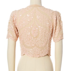 Vintage 1930s Top 30s Sequin Cotton Voile Light Ballet Pink Scalloped Cropped Sheer See Through Art Deco Blouse x-small image 4