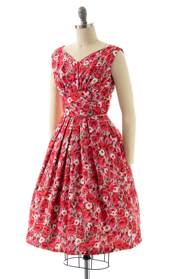 Vintage 1950s Sundress | 50s Rose Floral Printed … - image 3