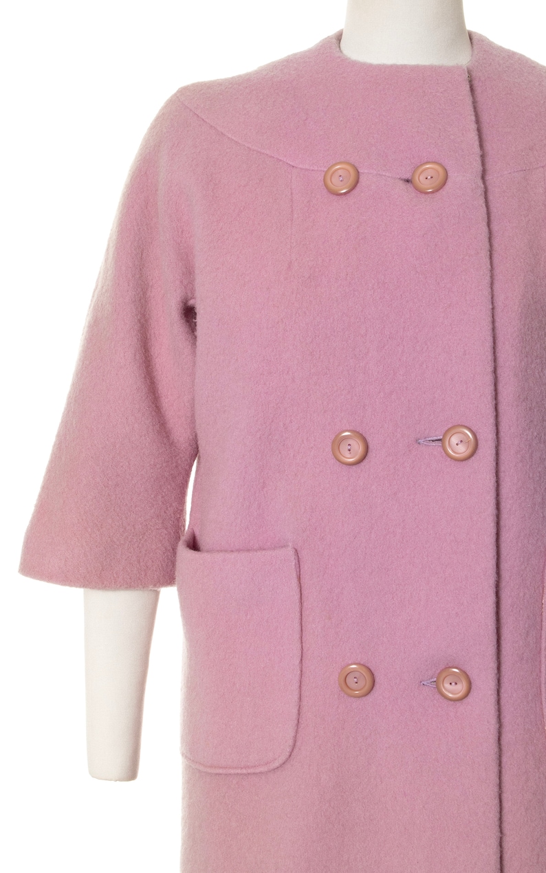 Vintage 1960s Coat | 60s Light Pastel Purple Wool Winter Spring Solid Color Car Coat (small/medium) image 7