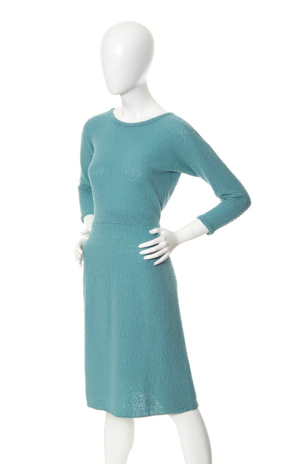 Vintage 1950s Dress | 50s Bouclé Knit Wool Light … - image 3
