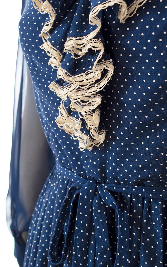 Vintage 1970s Dress | 70s Polka Dot Navy Blue Cot… - image 7