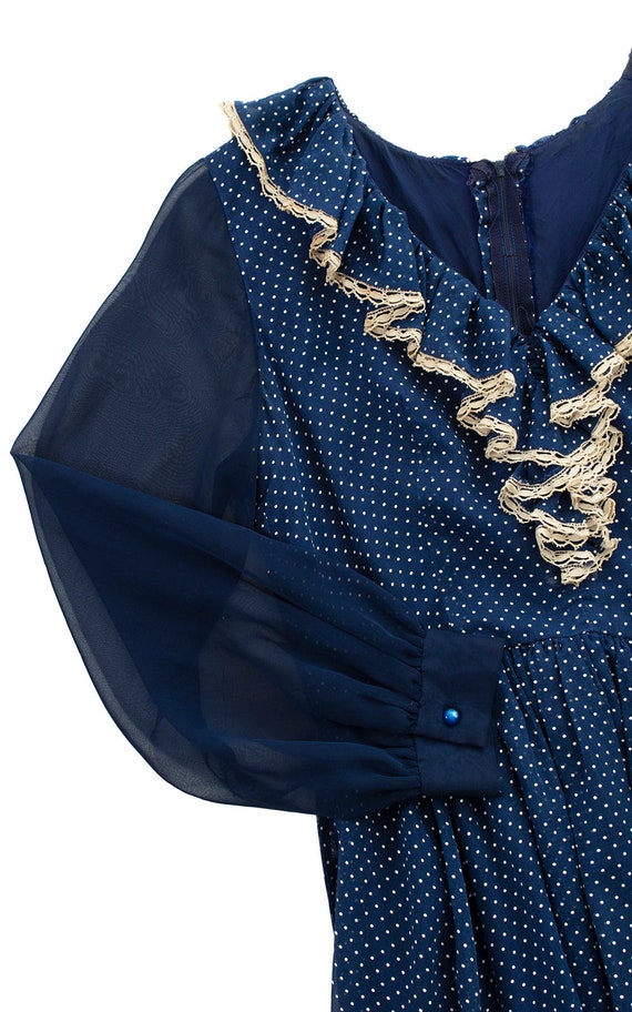 Vintage 1970s Dress | 70s Polka Dot Navy Blue Cot… - image 9