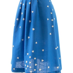 Vintage 1980s Skirt 80s Heart Printed Novelty Print Blue Cotton Pleated Full A-Line Skirt medium image 3