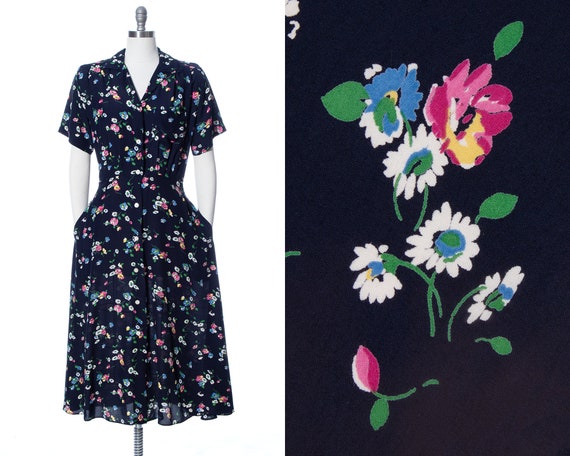 Vintage 1990s Shirt Dress | 90s does 40s Floral P… - image 1
