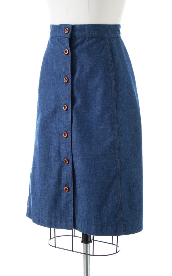Vintage 1970s Denim Skirt | 70s MS. PIONEER Leath… - image 4