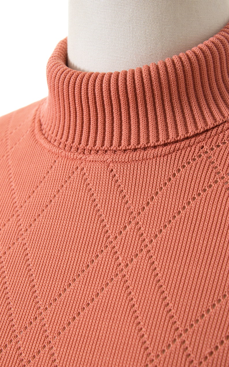 75 DRESS SALE /// Vintage 1970s Sweater Dress 70s Peach Pink Knit Acrylic Turtleneck Long Sleeve Dress xs/small/medium image 7