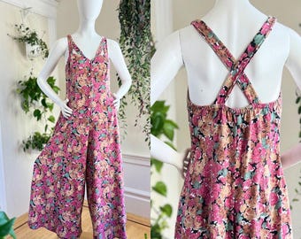 Vintage 90s Floral Jumpsuit, 90s Cotton Jumpsuit, 90s Mom Jumpsuit