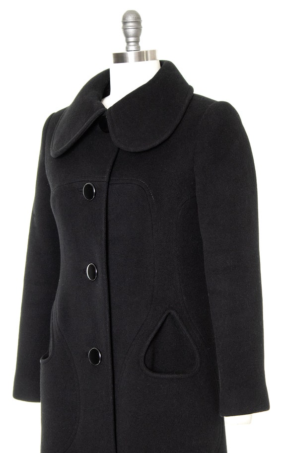 Vintage 1960s Coat | 60s PIERRE CARDIN Black Wool… - image 6