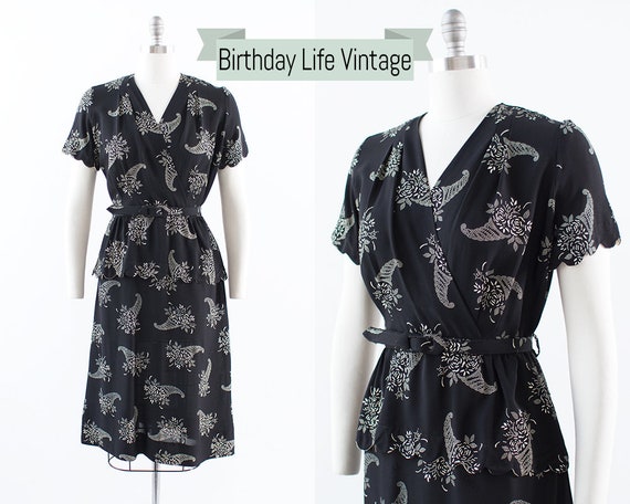 Vintage 1940s Dress | 40s Floral Cornucopia Novelt
