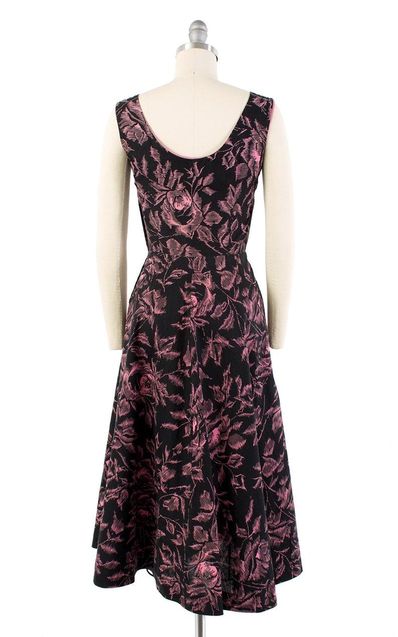 Vintage 1950s Dress 50s Rose Print Floral Appliqué | Etsy