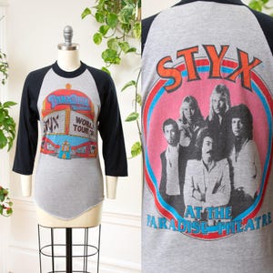 Vintage 1980s Band Tee | 1981 STYX &quot;Paradise Theatre&quot; World Tour Graphic Rock n Roll Collectible Raglan Baseball T-Shirt | x-small/small