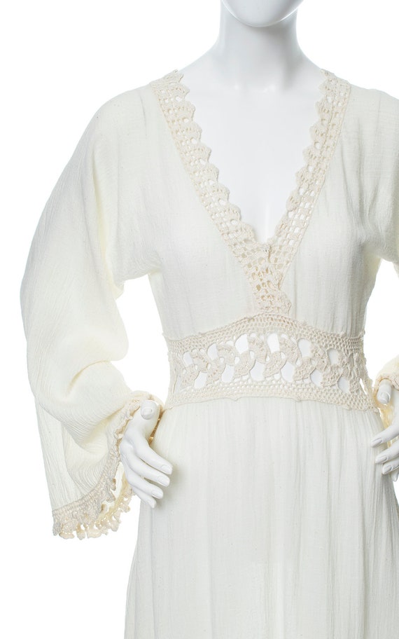 Vintage 1970s Dress | 70s Cream Off-White Cotton … - image 6