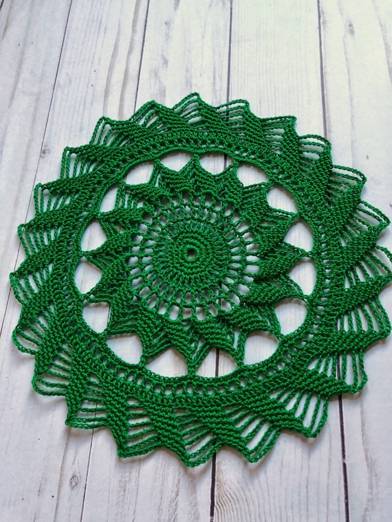 Small Round Kelly Green Doily Waves Doily Bright Green Etsy