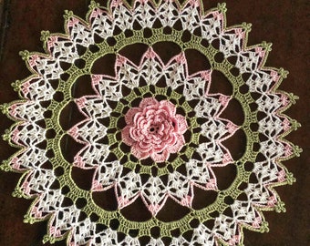 Round Floral Doily, Rhapsody Rose pattern, Spring doily, Easter Decor, Pastel Doily