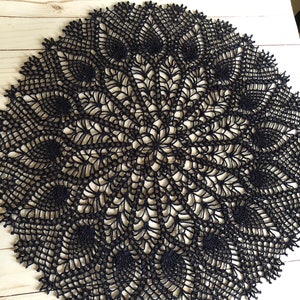 21” Round Navy Doily, Handmade Crochet, Beautiful!