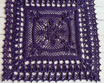 Large Square Purple Doily, Handmade Crochet, Michelle Doily, Elena Bojkova design