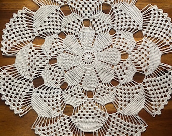 Large Round Cream Doily, handmade crochet