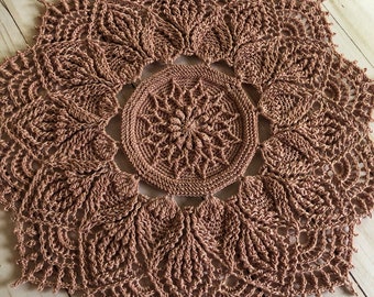 13” Round Mauve Doily,  Beatriss Pattern, Handmade Crochet, Artiste Antique