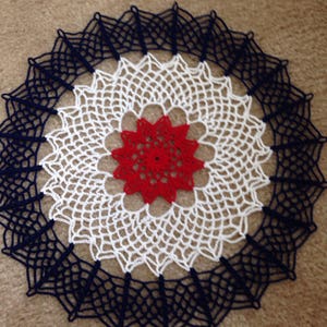 Patriotic doily, Red, White and Blue Handmade Crochet
