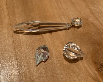 Three clear glass crystal shapes  for Jewelry, Suncatcher or other decor