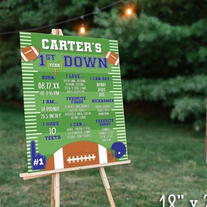 First Year Down Football Theme Boys First Birthday Milestone Sign - Blue | Editable Templett Digital Download