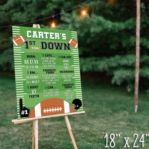 First Year Down Football Theme Boys First Birthday Milestone Sign - Black | Editable Templett Digital Download