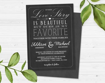 Every Love Story is Beautiful but Ours is my Favorite Chalkboard Wedding Invitation | Editable Templett Digital Download