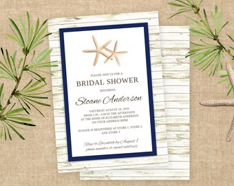 Starfish Whitewashed Wood Beach Bridal Shower Invitation | Editable Templett Digital Download