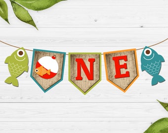 The Big One Fishing Theme Boys First Birthday High Chair Banner | Editable Templett Digital Download