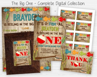 The Big One Fishing Theme Boys First Birthday Party Collection | Editable Templett Digital Download