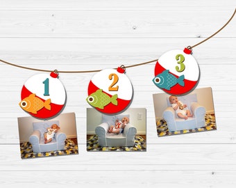 The Big One Fishing Theme Boys First Birthday Party Monthly Photo Banner | Téléchargement numérique instantané