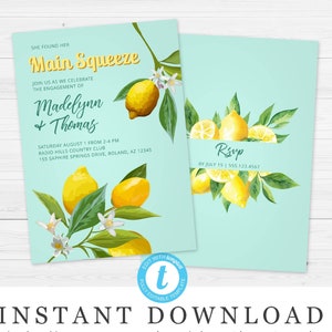 Main Squeeze Lemon Summer Engagement Party Invitation | Editable Templett Digital Download