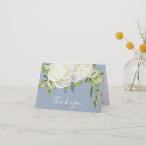 Dusty Blue Pfingstrose Aquarell Floral Thank You | Bearbeitbarer Templett Digitaler Download