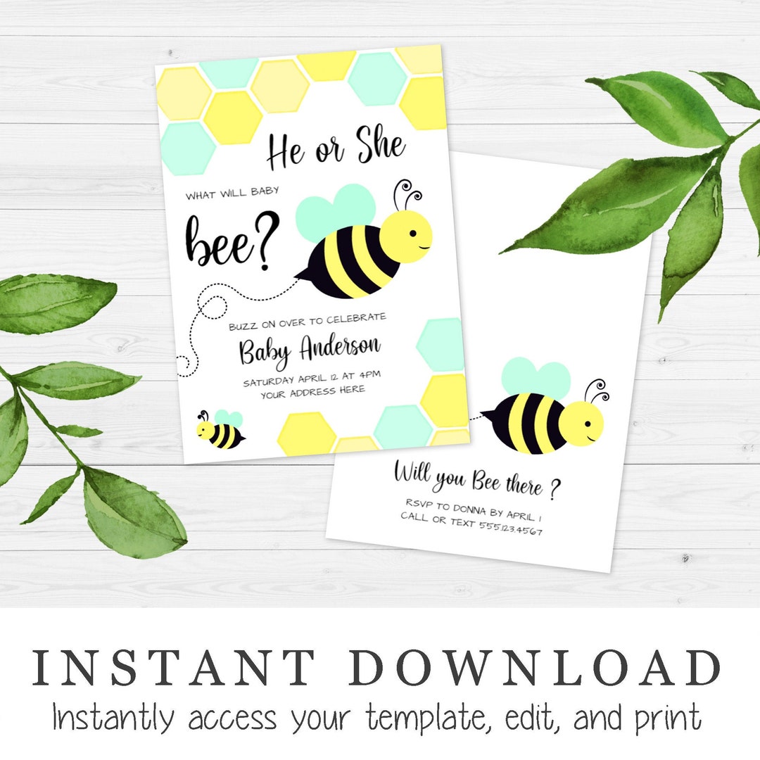 He or She What Will Baby Bee Yellow and Mint Gender Reveal Party ...