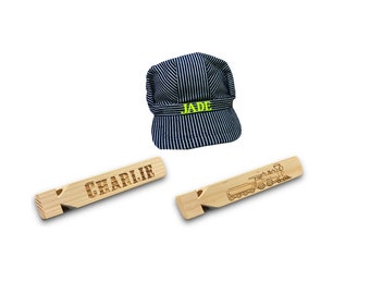 Personalized Train Whistle Personalized Hat Train Party Train Birthday Wooden Train Whistle Ring Bearer Gift Printed Wooden Whistle Youth