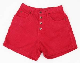 Vintage des années 90 Zena short en jean rouge délavé, short rouge braguette à boutons, short taille haute, short court taille haute, short taille haute, taille 29"