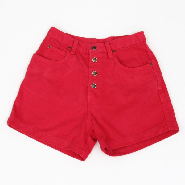 Vintage 90s Zena Faded Red Denim Shorts, Button Fly Red Shorts, High Waisted Shorts, High Waist Short Shorts, High Rise Shorts, 29" Waist
