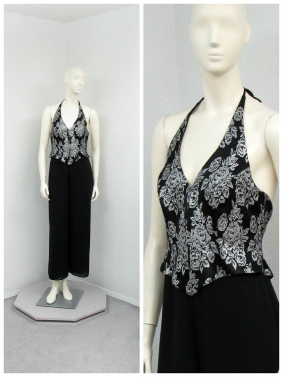 Vintage 90s Formal Jumpsuit, Black Jumpsuit, Halte
