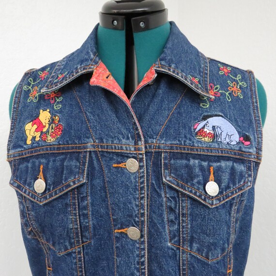 Vintage 90s Disney Winnie The Pooh Denim Vest Top… - image 6