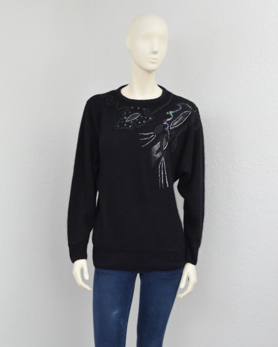 Vintage 80s Black Fuzzy Oversized Dolman Sweater,