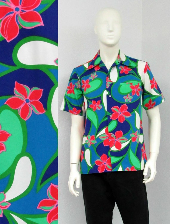 Vintage 60s Malhini Mod Hawaiian Shirt, Floral Shi